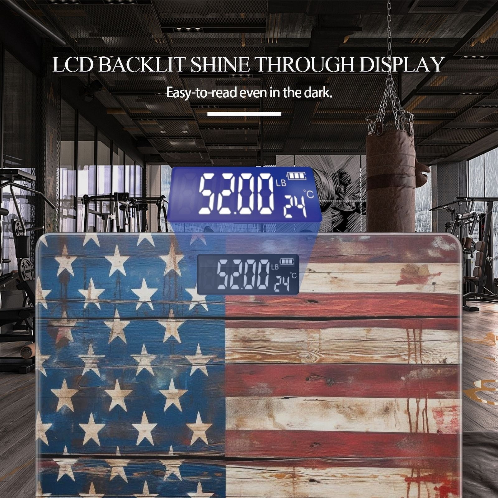 High Precision Body Weight Scale Smart Bathroom Scales with Large LCD Display(400lbs),Decorative for Bedroom-American Flag On Distressed Wood In Vintage Style