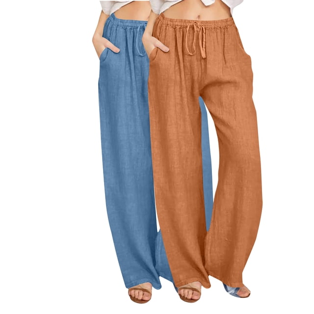 FNFYFH Clearance Plus Size Breathable Ladies Linen Pants Solid