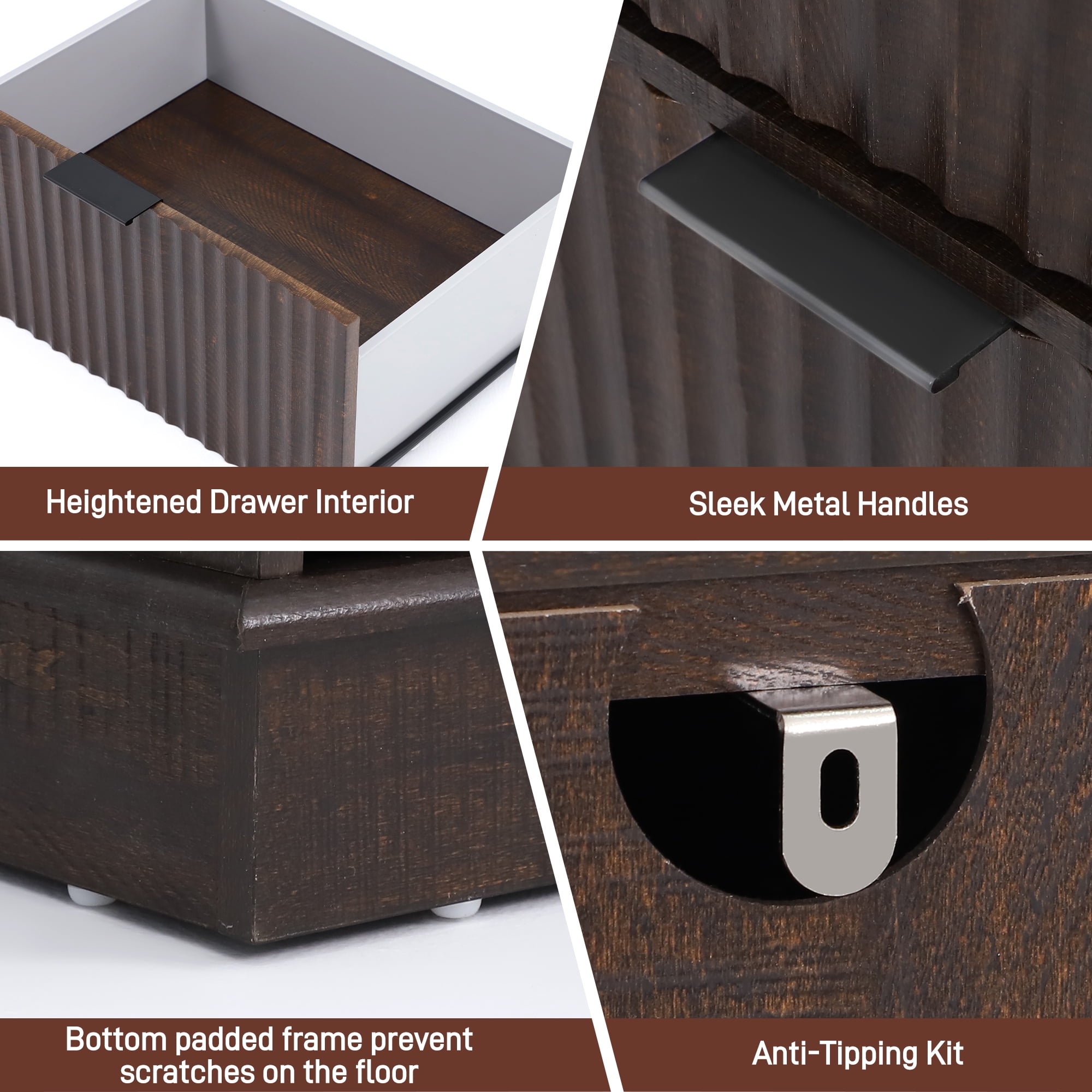ChVans Farmhouse 9 Drawers Dresser with Power Outlets, 63'' Wide Wood Chest of Drawers w/Fluted Texture, Deep Drawer Dresser Storage Organizer for Bedroom, Living Room, Entryway, Hallway, Brown