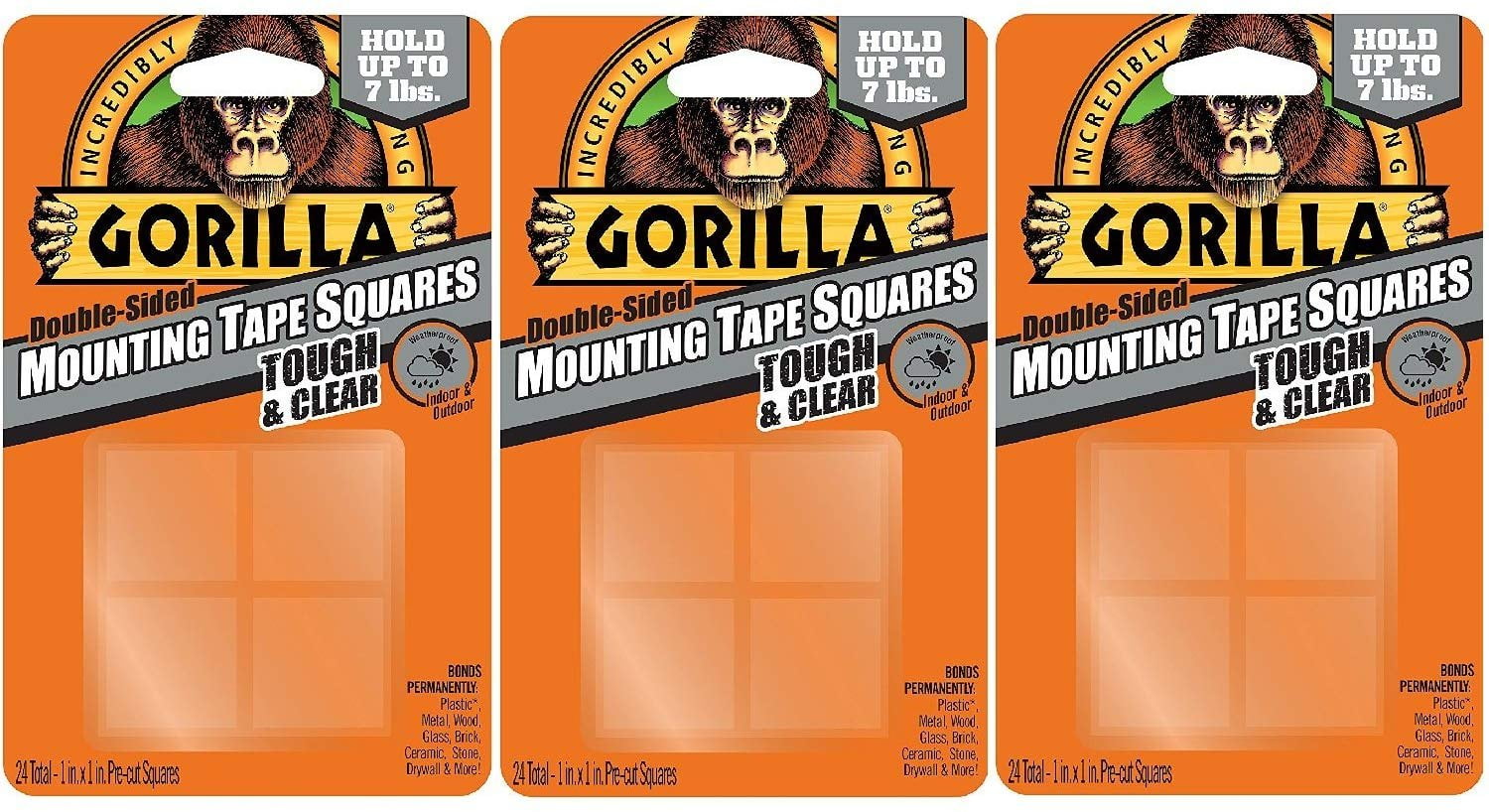 Gorilla 6067201 Mounting Tape Squares, Tough & Clear 3 Pack