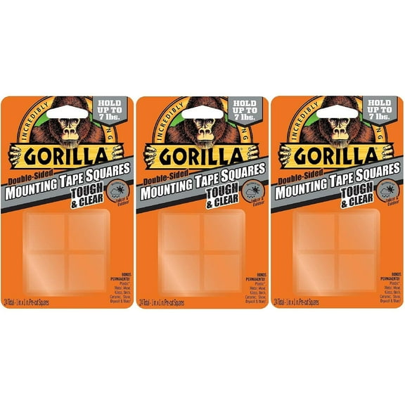 Gorilla 6067201 Mounting Tape Squares, Tough & Clear 3 Pack