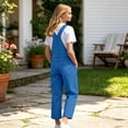 thumbnail image 6 of Tisuna Kids Boys And Girls Overalls Pants Solid Color Sleeveless Suspender Trousers With Pocket Casual Breathable Child Straight Leg Pants Blue Size 9-10 Years, 6 of 6