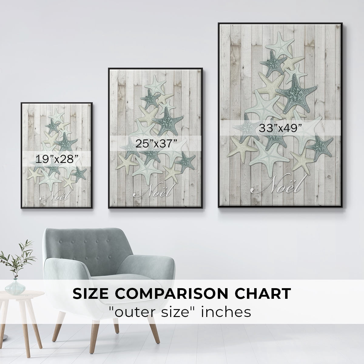 Coastal Christmas IV - Framed Gallery Wrapped Holiday Canvas - 25 x 37 - Black Frame