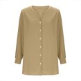 thumbnail image 5 of Women's Long Puff Sleeve V-Neck Dress Button Down Cotton-Linen Solid Casual Tunic Dress Loose Fit for Spring Summer Daily Wear, 5 of 5
