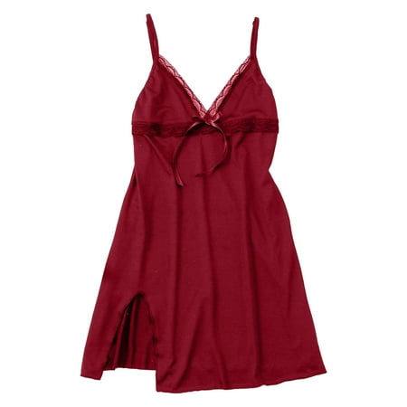 

YMH Women Nightdress Solid Color Sexy Slim Fit Lace Women Sleepwear for Bedroom