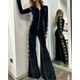 thumbnail image 3 of APEXFWDT Womens Velour Sweatsuits Sets One Piece Jumpsuit Outfits Zip-up Top and Flare Pants for Women Stylish Casual Velvet Long Sleeve Romper S,Black, 3 of 9