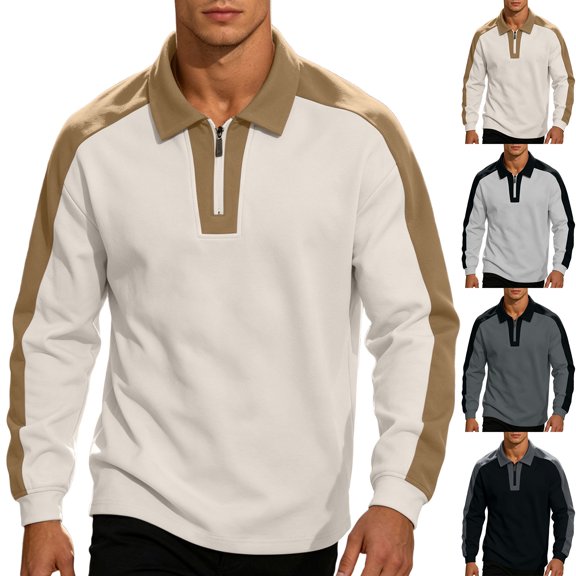 Abomasnow Mens Big and Tall Overisized Sweatshirts Quarter Zip Pullover Long Sleeve Collared Color Block Sweatshirts Casual Thermal Midweight Golf Shirts