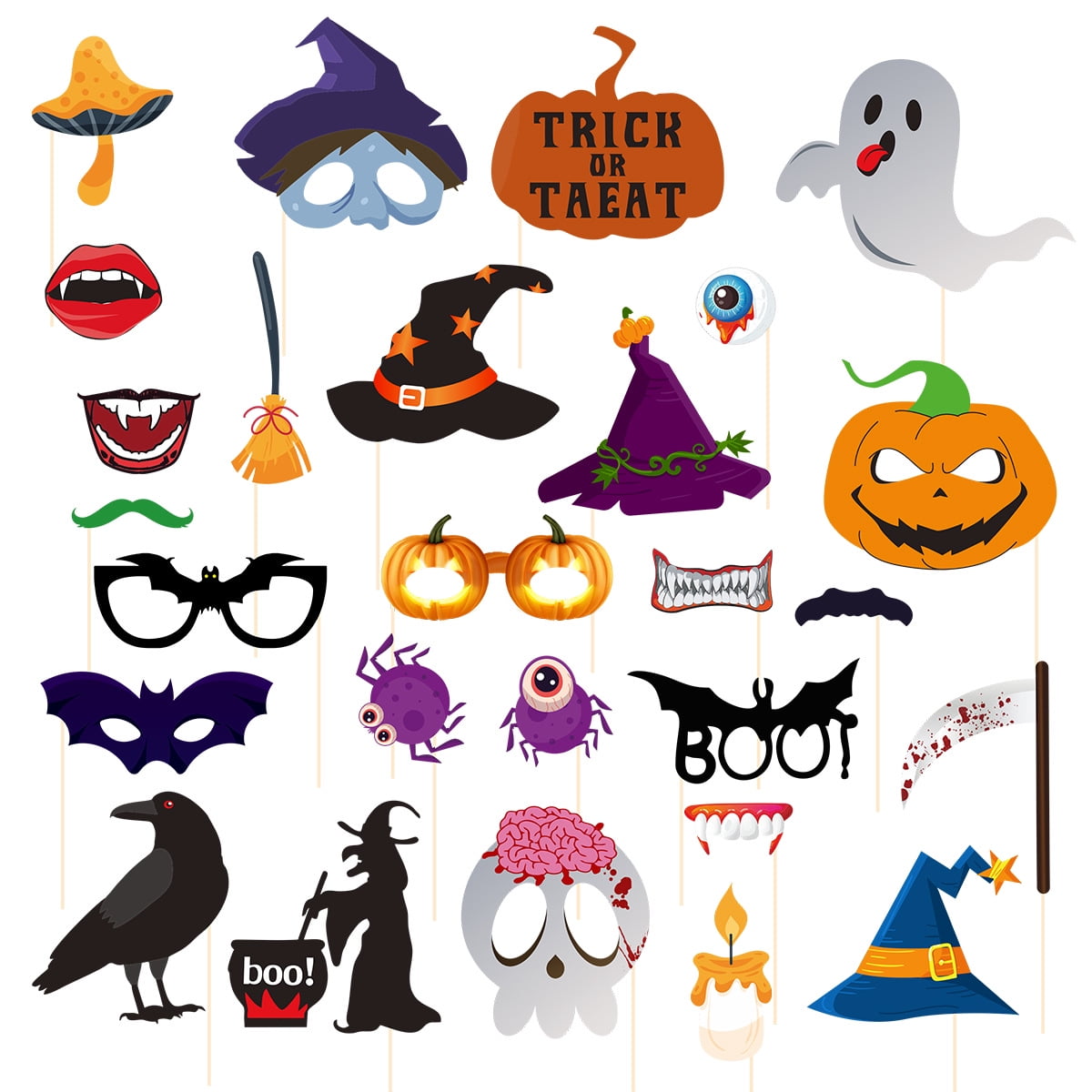 WLHONG TOYS Happy Halloween Photo Booth Props 27 Pcs Trick or Treat