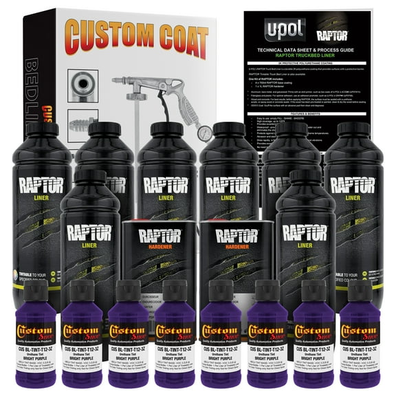U-POL Raptor Bright Purple Urethane Spray-On Truck Bed Liner Kit w/ FREE Custom Coat Spray Gun with Regulator, 8 Liters