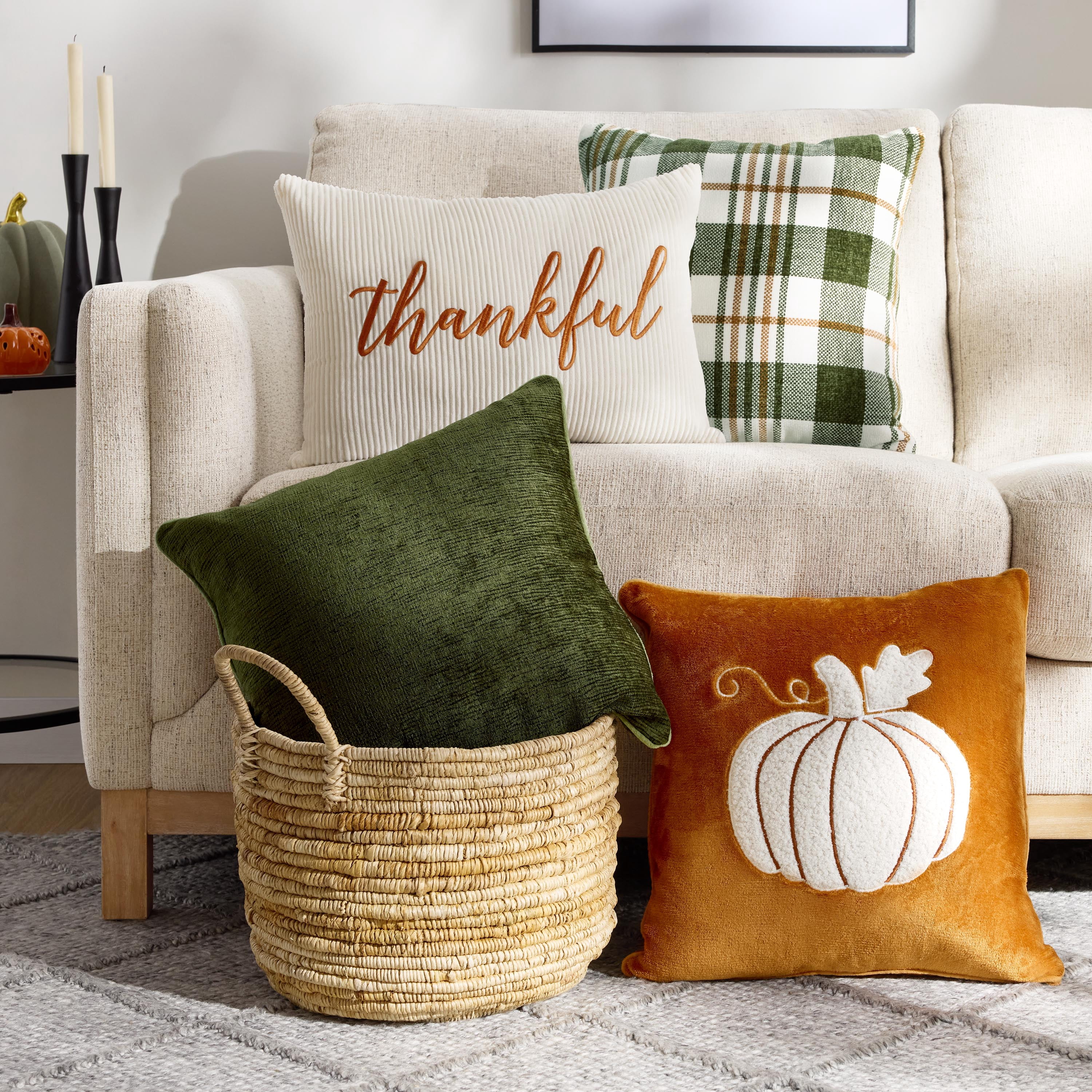 Way To Celebrate 18 in x 18 in Green Woven Plaid Decorative Pillow