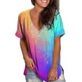 thumbnail image 2 of Womens Fashion Plus Size Gradient Color V-Neck Short Sleeve T-shirt Tops Blouse Tall Women's Shirts Turtle Tees, 2 of 6