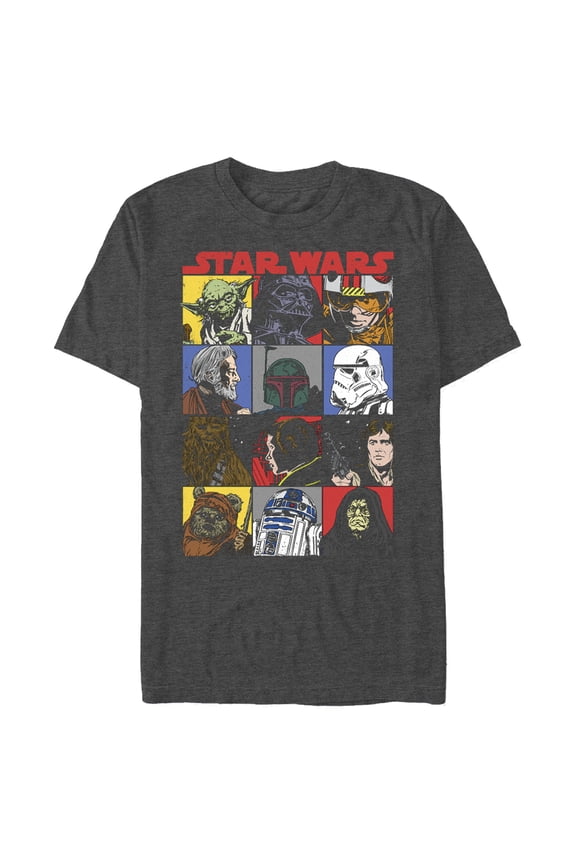 Men's Star Wars Comic Strip Cartoon Group Graphic Tee Charcoal Heather 2X Large