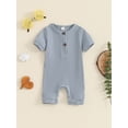 thumbnail image 5 of Caoirhny Newborn Baby Short Sleeve Romper Knit Ribbed Solid Color Cotton Jumpsuits One Piece O-Neck Button Pajamas Playsuit, 5 of 8