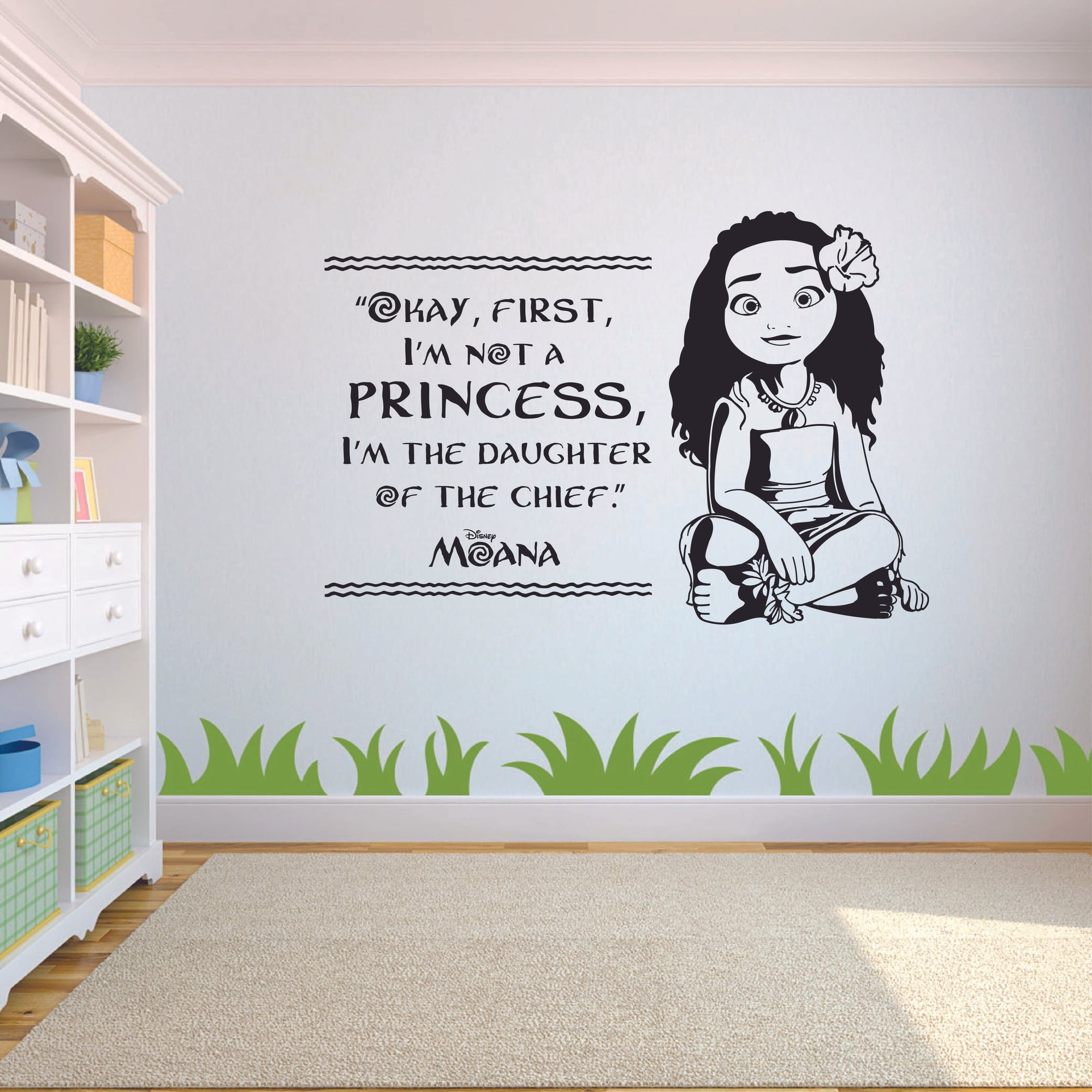 Im Not A Princess Im The Daughter Of The Chief Moana Quote Silhouette Vinyl Wall Art Sticker Wall Decal Home Decoration Girl Boy Room Wall Decor Kinder Nursery Kids Children Room Size (40x40 inch)