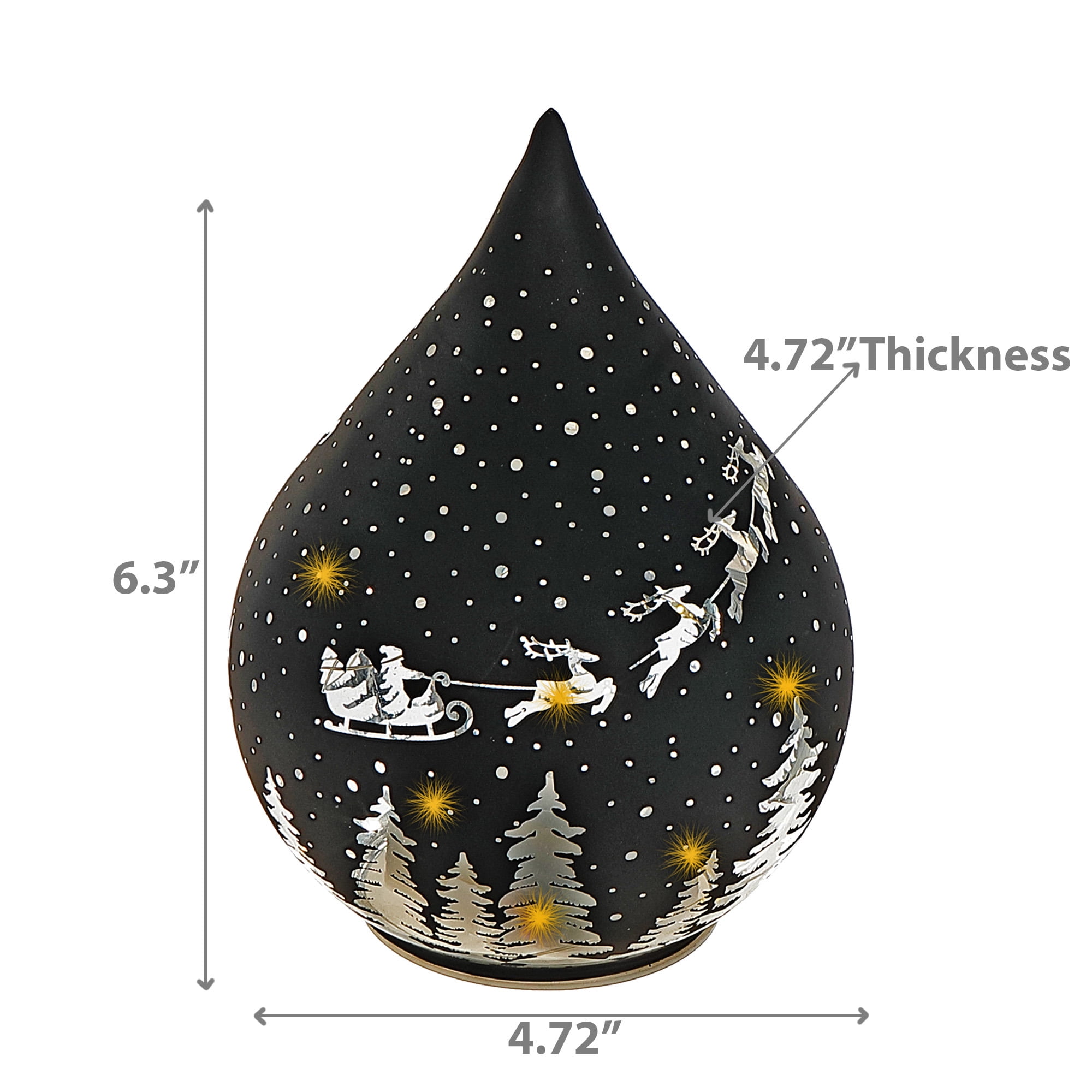 Led Teardrop Glass Stand (Santa On A Sleigh) (Black) - Set of 2