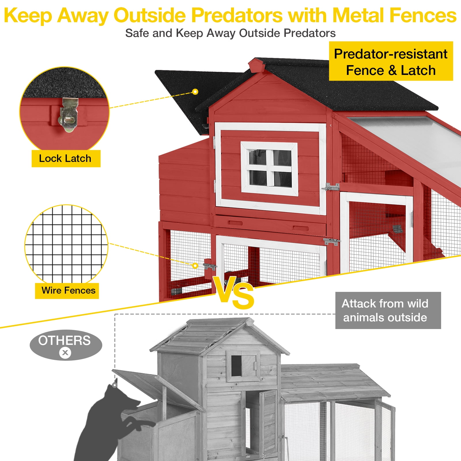 Aivituvin Large Chicken Coop with Wheels, Mobile Chicken House for Outdoor, Poultry Cage with Nesting Box, Leakproof Pull-Out Tray & UV-Resistant Roof