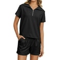 thumbnail image 2 of Track Suits for Women Set Short Sleeve Quarter Zip Lapel Collar Sweatshirt and Shorts 2 Piece Matching Set Sweat Shorts Sets, 2 of 7