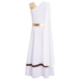 thumbnail image 4 of TiaoBug Kids Girls Roman Toga Dress One Shoulder Metallic Tunics Overlay Chiffon Shawls Maxi Gowns for Themed Parties White 14, 4 of 5