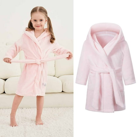 

Honeeladyy Boys Girls Robes Kids Hooded Sleepwear Soft Fleece Bathrobes Cute Housecoat Gowns