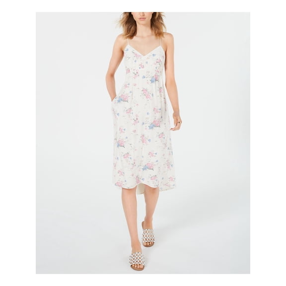 LEYDEN Womens Ivory Floral Spaghetti Strap V Neck Midi Pleated Dress XL