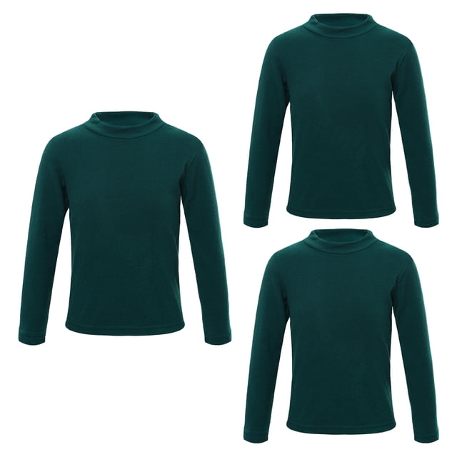 dPois Girls Basic Stretch Tees 3 Packs Long Sleeve T-Shirt Fleece Undershirt Thermal Base Layer Tops Green 160