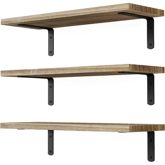 Floating Shelves, 3 Sets Wall Wooden Shelves for Décor, Mounted Bathroom Shelf Storage, Book Wall, Bedroom, Living Room – Black, HM02
