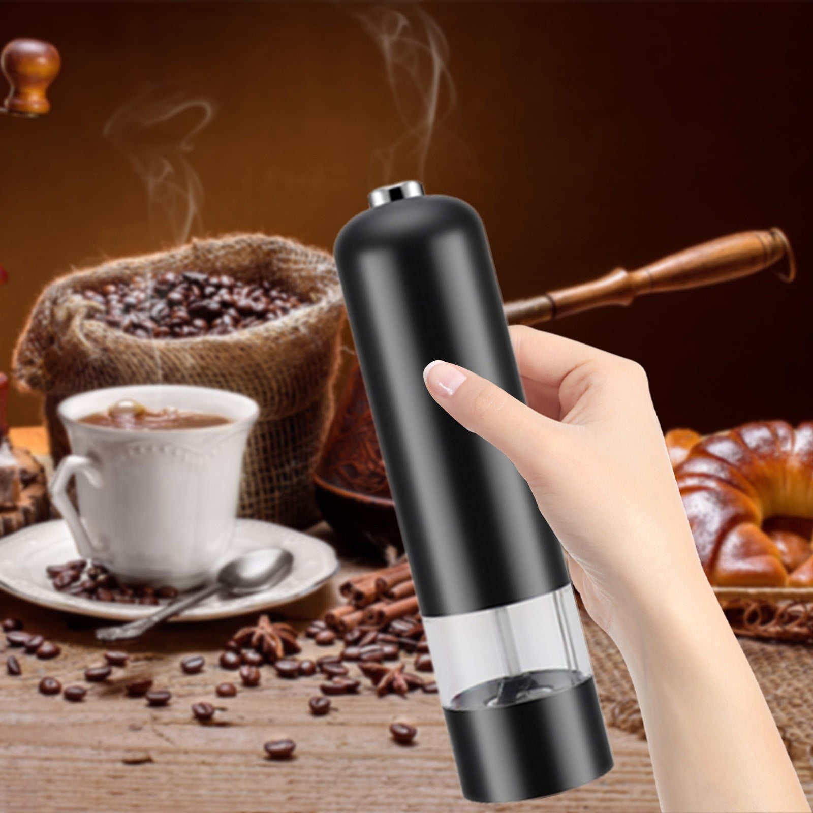 Tuphregyow Electric Pepper Grinder Set USB Rechargeable, One Handed Operation with Adjustable Coarseness, Refillable Pepper Mill Grinder Black