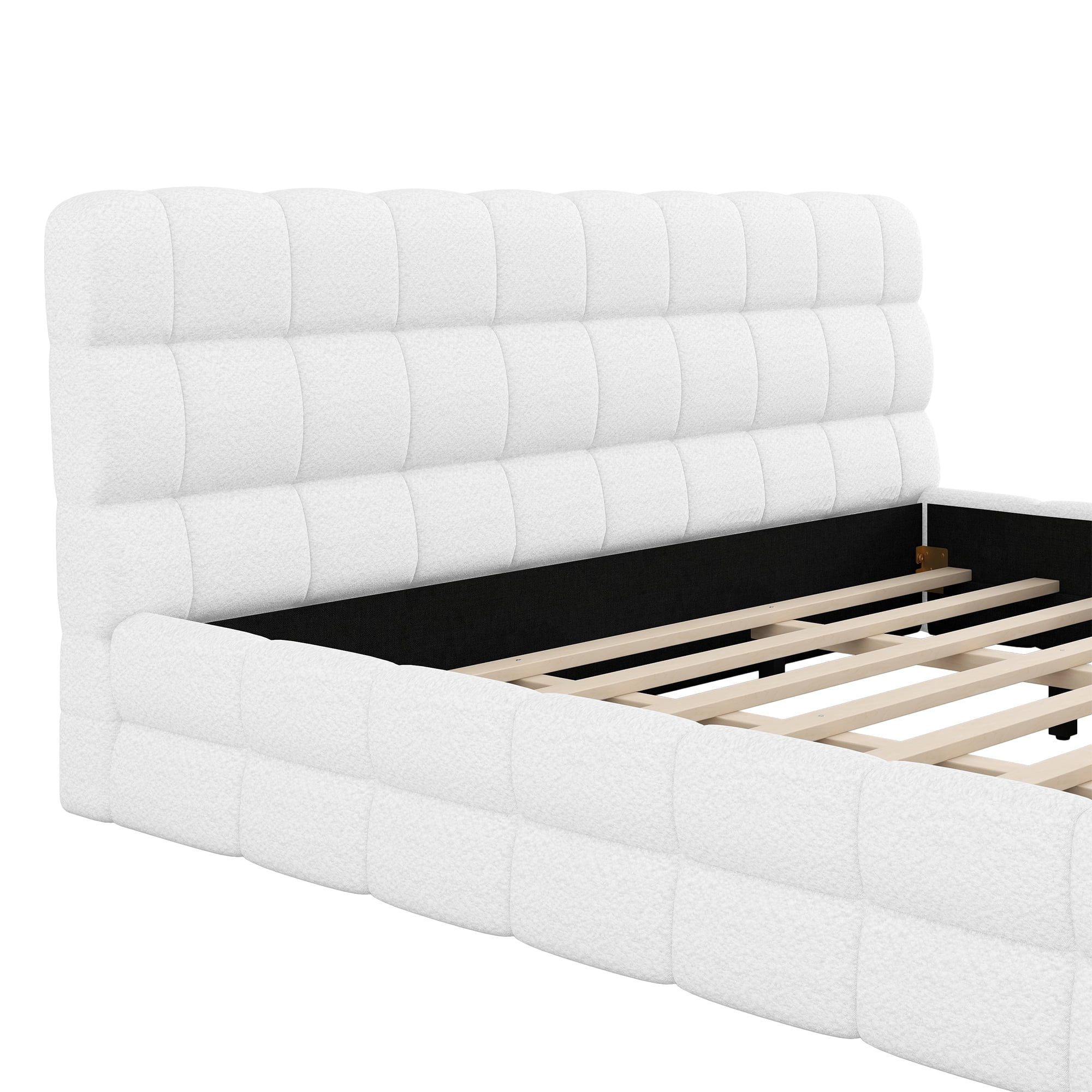 Euroco Upholstered King Size Platform Bed, White
