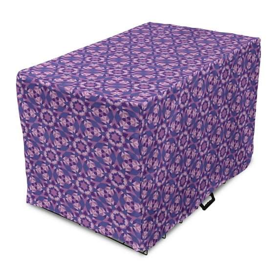 Mosaic Dog Crate Cover, Purple Tones Art Style Geometric Floral Pattern Abstract Symmetric Shapes, Easy to Use Pet Kennel Cover Small Dogs Puppies Kittens, 7 Sizes, Blue Violet Fuchsia, by Ambesonne