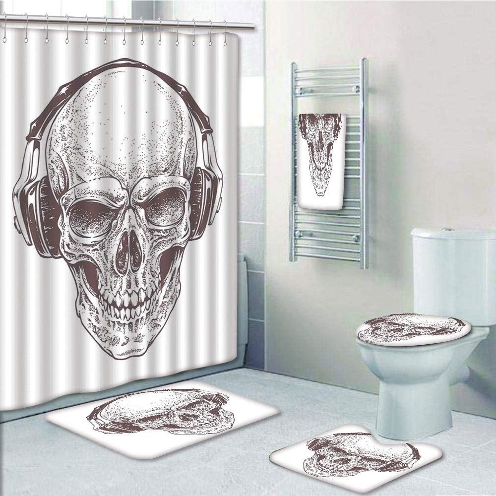 Skull Skeleton War Shower Curtain Bath Mat Toilet Cover Rug Bathroom Decor
