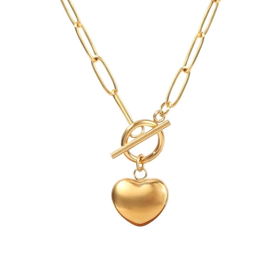 Lsnesstla Heart Pendant Paperclip Toggle Necklace for Women 18k Gold Plated Paperclip Chain Pendant Heart Necklace Jewelry Christmas Gift for Her