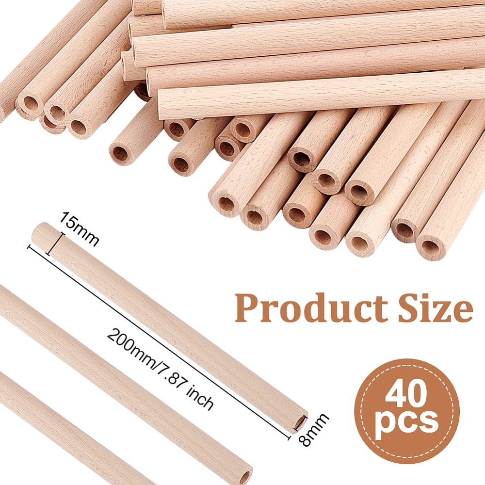 1bag 40pcs Unfinished Beech Wood Rods Craft Stick Hollow Column Tan 20x1.5cm Hole: 8mm Wood