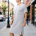 thumbnail image 5 of QSAWXQZ Men's Sleepshirt Crew Neck Short Sleeve Knee Length Breathable Lounge Nightshirt Sleepwear with Pocket L, 5 of 9