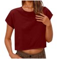 thumbnail image 1 of Liquidation d'Économies! Hauts pour Femmes Grande Taille, Hauts Blouse d'Été à Manches Courtes pour Femmes, Mode Femmes Décontracté Uni à Manches Courtes Col Rond Blouses Chemises Amples T-Shirt, 1 of 5