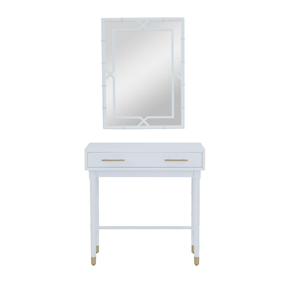 DecMode 31" x 31" White Wood Single Drawer Console Table with Mirror, 2-Pieces