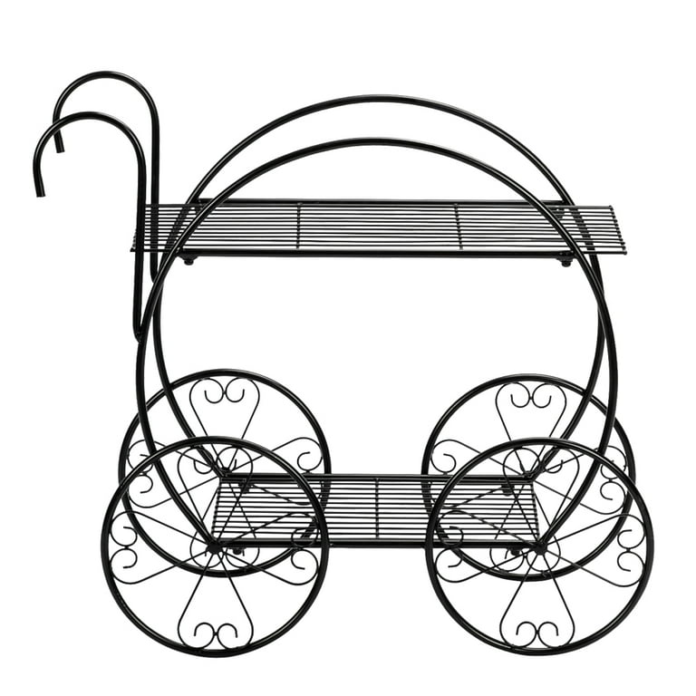 Indoor Outdoor Plant Stand, Cart Shape Metal Potted Plant Holder, Rustproof Iron Art Flower Pot Holder, Decorative Plant Holder for Home, Garden, Patio, Housewarming