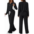 thumbnail image 3 of Conjuntos de Dos Piezas para Mujer, Suéter de Cuello Henley de Otoño, Chándal A Juego, Pijamas Cómodos con Bolsillos Negro L, 3 of 7