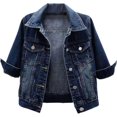 thumbnail image 1 of loveimgs Veste en Jean Courte Décontractée pour Femmes à Manches 3/4 avec Boutons Veste Courte de Moto, 1 of 8