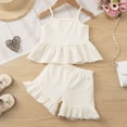 thumbnail image 5 of kpoplk Toddler Baby Girl Clothes Sleeveless Ruffle Bowknot Dress Top Kids Shorts Set Summer Outfits for Little Kids Girls Size 5-6 Years,Beige, 5 of 8
