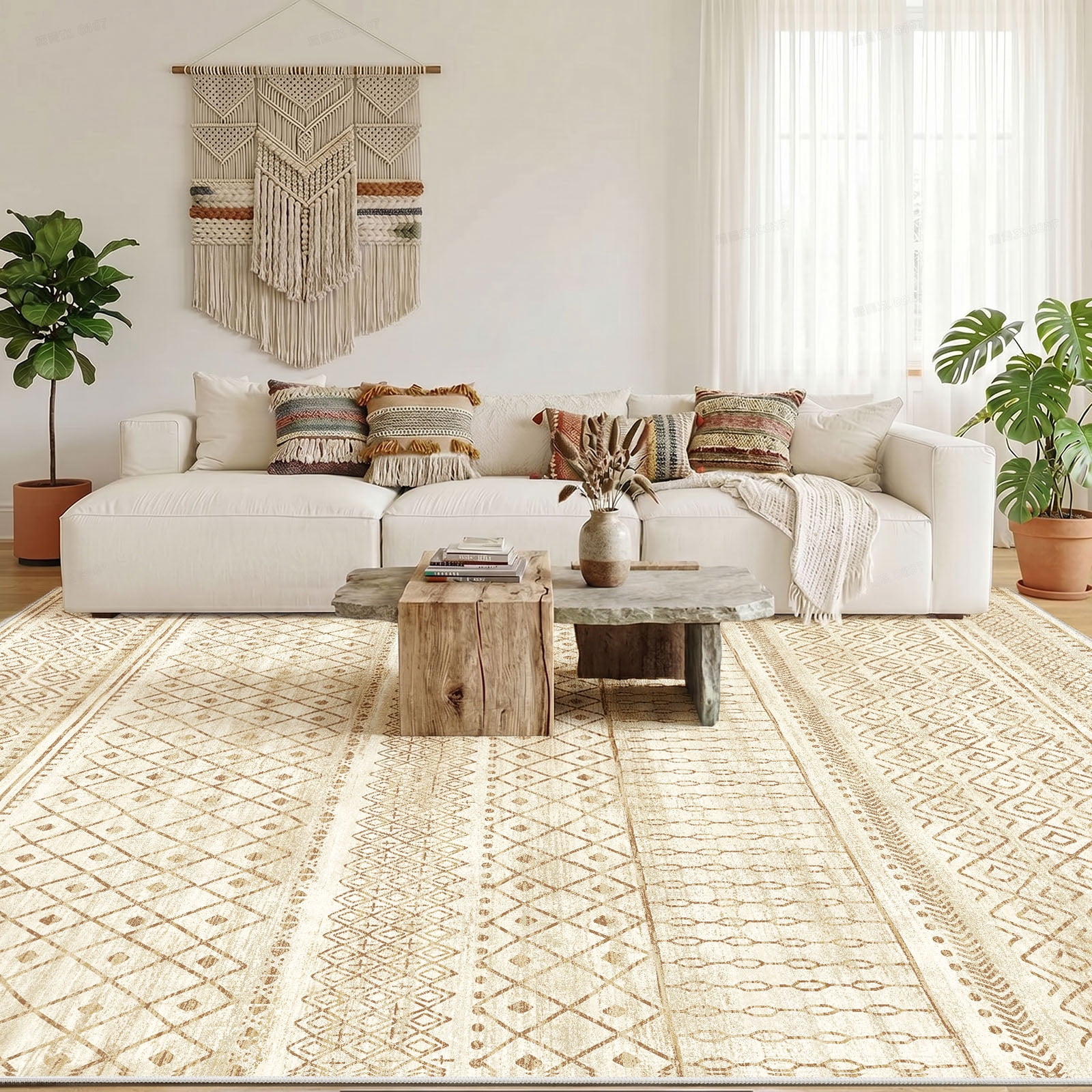 CHITOOMA 5'x7' Area Rugs for Living Room, Washable Rugs Print Pattern Boho Soft Geometric Bohemian Carpet Indoor Rug for Bedroom Dining Room Office Nonslip Foldable Rug