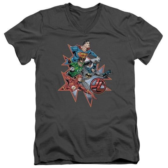 JLA Justice League Starburst S/S Adult V-Neck Charcoal