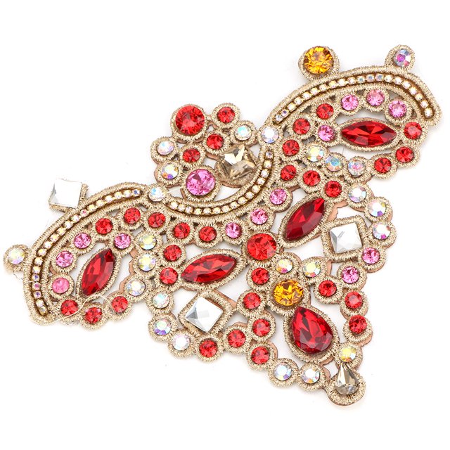 BOROCO Apliques De Cristal De Diamantes De Imitación, 2 Piezas Apliques De Diamantes De Imitación De Cristal Artificial Coloridos Coser En Parche De Perlas Falsas Para Ropa Zapatos Bolsa(红色)