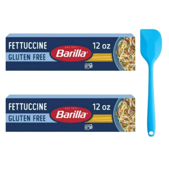 Barilla Gluten Free Fettuccine Pasta, 12 oz (2 pack) and 8in Silicone Spatula (Color Varies)