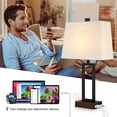 thumbnail image 4 of Cinkeda Set of 2 Modern Black Metal Table Lamps, 23.5" Tall with Dual USB Ports & AC Plug, On/Off Switch Bedside Lamp for Bedroom, 4 of 7