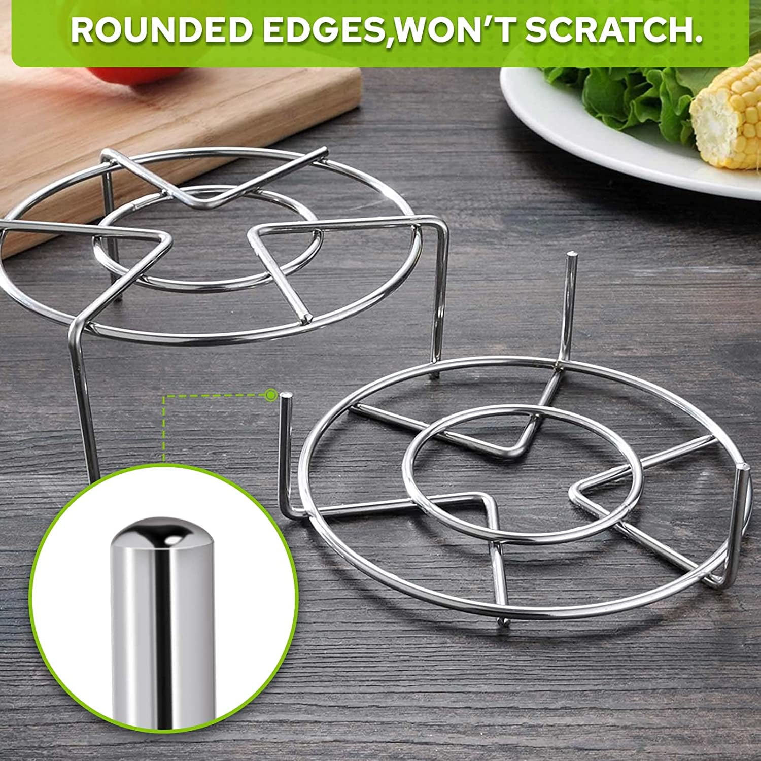 ABPETE Steam Rack, 2-4/5" and 2" Tall Trivet for Instant Pot 3 Qt and 6 Qt, Heavy Duty 18/8 Stainless Steel Steamer Rack Fit Pressure Cooker (6.3" Round - 2Pcs)