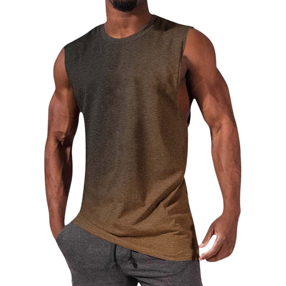 Ceisia Men's Casual Sleeveless Tank Top Gradient Print Round Neck Breathable Gym Vest Brown Gifts for Father 1X
