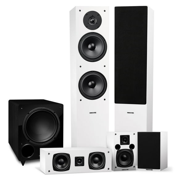 Fluance Elite High Definition Surround Sound Home Theater 5.1 Channel Speaker System including 3-Way Floorstanding Towers, Center Channel, Rear Surround Speakers and DB10 Subwoofer - White (SX51WHR)