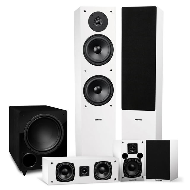 Fluance Elite High Definition Surround Sound Home Theater 5.1 Channel Speaker System including 3-Way Floorstanding Towers, Center Channel, Rear Surround Speakers and DB10 Subwoofer - White (SX51WHR)