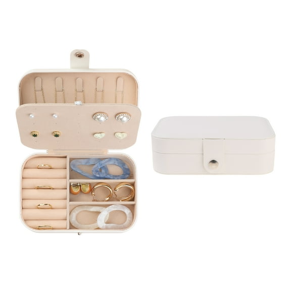 Unique Bargains Jewelry Box Small PU Leather Jewelry Organizer Case Storage Display Holder White