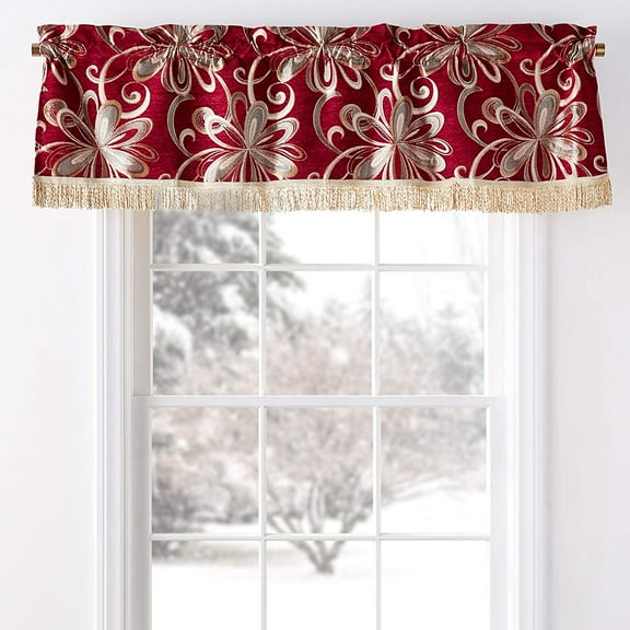 Chenille Chateau Vintage Floral Design 60" X 15" Window Valance, Color Burgundy